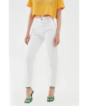 Gabardin Mom Jean Beyaz