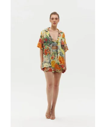 Çiçek Desenli Şort Gömlek 3 lü Takım