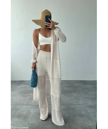 Ajur Uzun Hırka Pantolon Takım