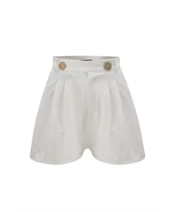 Düğme Detaylı Beyaz Şort