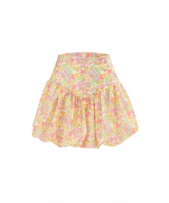 Çiçek Desenli Pamuklu Sarı Şort Etek
