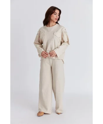 Taşlı Sweatshirt Pantolon İkili Takım