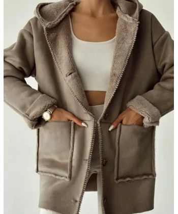 PREMİUM KAPÜŞONLU İÇİ KÜRKLÜ NUBUK KABAN