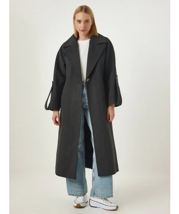 Kol Kemerli Premium Yün Kaban Antrasit