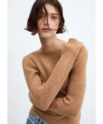 KAYIK YAKA ÖRGÜ KAZAK KAHVERENGİ