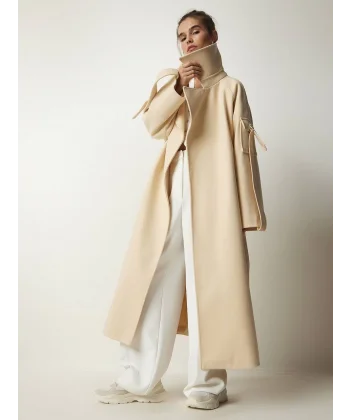 PREMİUM MODEL KOLDA CEP DETAYLI YÜN KABAN BEJ