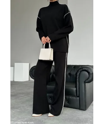 ÇİZGİLİ SİYAH KAZAK PANTOLON TAKIM