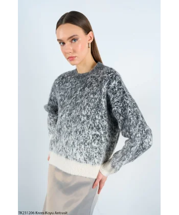 İNCİ TAŞLI ŞARDONLU KAZAK GRİ