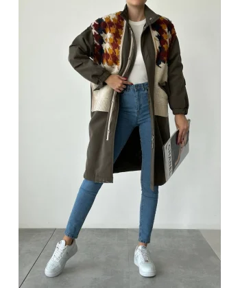 TRİKO GARNİLİ TRENÇKOT HAKİ