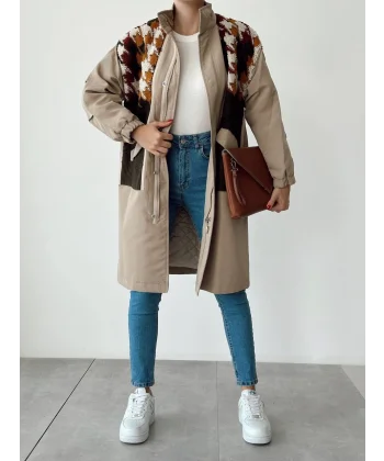 TRİKO GARNİLİ TRENÇKOT HAKİ TAŞ