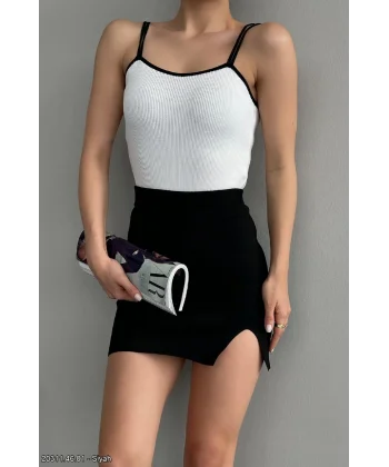 MİNİ YIRTMAÇLI TRİKO SİYAH ETEK