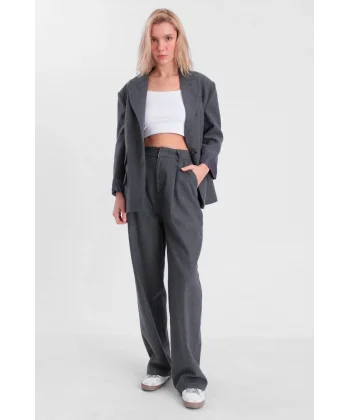 GABARDİN DOKULU CEKET PANTOLON TAKIM GRİ