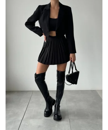 PİLELİ ŞORT ETEK SİYAH