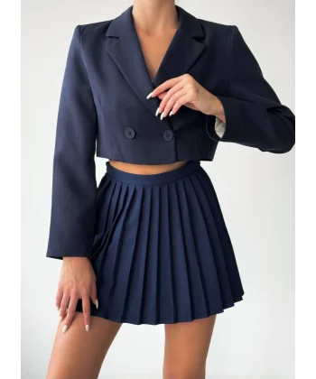 PİLELİ ŞORT ETEK LACİVERT