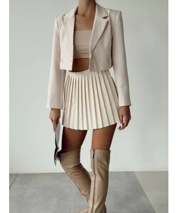 PİLELİ ŞORT ETEK BEJ