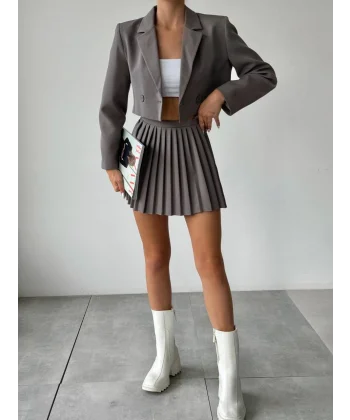 PİLELİ ŞORT ETEK FÜME