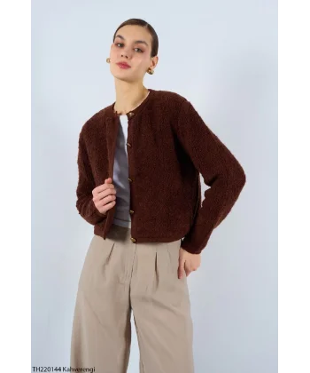 HAVLU DESEN KISA HIRKA KAHVERENGİ