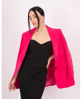 Fuşya Tek Düğme Astarlı Blazer Ceket