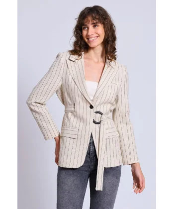 TAŞ ÇİZGİLİ PREMİUM KETEN CEKET