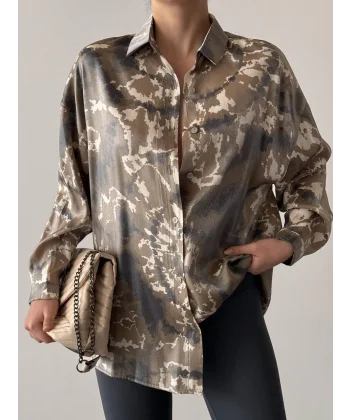 PARILTI KAMUFLAJ DESEN GÖMLEK HAKİ