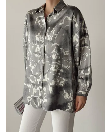 PARILTI KAMUFLAJ DESEN GÖMLEK GRİ