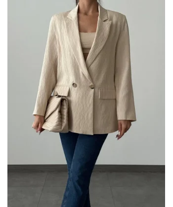 PLİSELİ ÇİFT DÜĞME BLAZER CEKET TAŞ