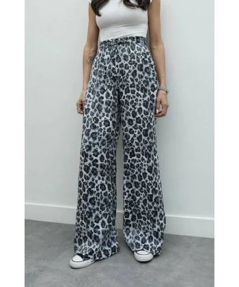GRİ LEOPAR DESENLİ DÖKÜMLÜ PANTOLON
