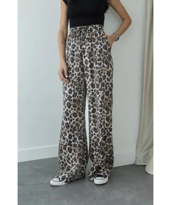 LEOPAR DESENLİ DÖKÜMLÜ PANTOLON BEJ