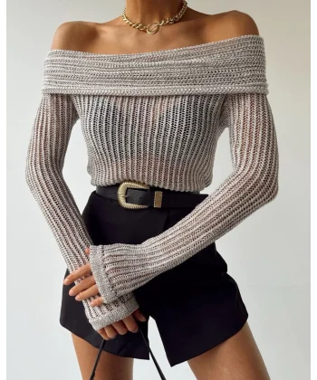 FİTİLLİ MADONNA YAKA TRİKO KAZAK BEJ