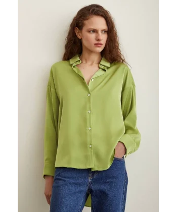 VİSKON SATEN GÖMLEK YEŞİL