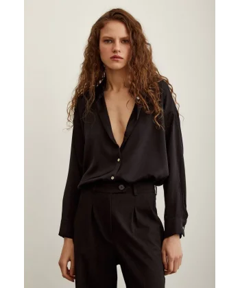 VİSKON SATEN GÖMLEK SİYAH