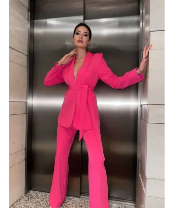 FUŞYA KUŞAKLI CEKET PANTOLON TAKIM