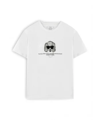 Bisiklet Yaka Zincir Detay Beyaz Kadın Tişort