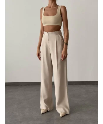 YÜKSEK BEL PALAZZO BOL PAÇA PANTOLON TAŞ