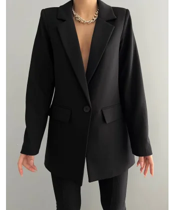 ATLAS TEK DÜĞME ASTARLI BLAZER CEKET SİYAH