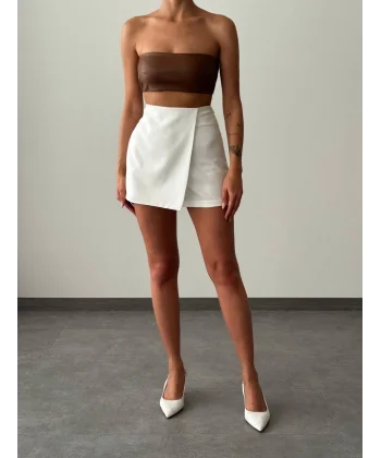 ATLAS KUMAŞ BEYAZ ŞORT ETEK