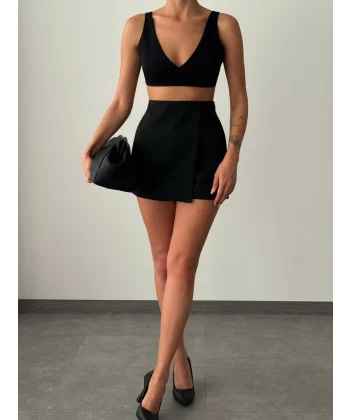 ATLAS KUMAŞ SİYAH ŞORT ETEK