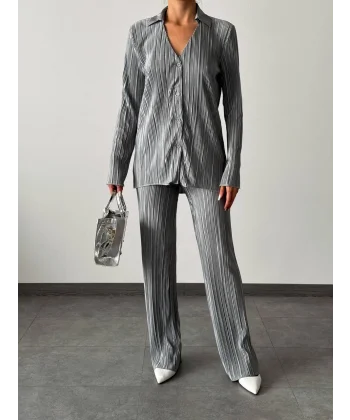 Hayal Pilise Gömlek Pantolon Takım Gri