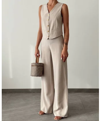 Modal Kumaş Yelek Pantolon Takım Taş