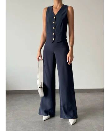 Modal Kumaş Yelek Pantolon Takım Lacivert