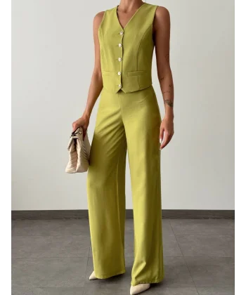 Modal Kumaş Yelek Pantolon Takım Yeşil