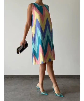 Desenli Çan Elbise Mavi