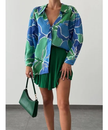 DESENLİ SALAŞ GÖMLEK MAVİ YEŞİL