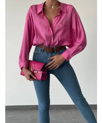 ARKASI PİLELİ SALAŞ PEMBE GÖMLEK