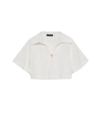Gömlek Yaka Crop Bluz Naturel