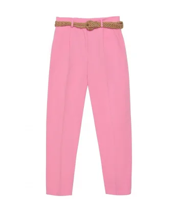 Pembe Hasır Kemerli Pantolon
