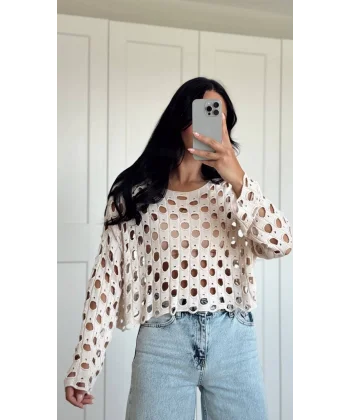 BEJ DELİKLİ TRİKO KAZAK