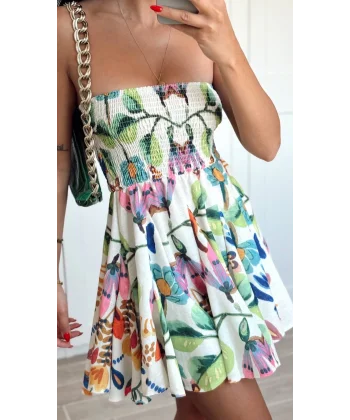 RENKLİ DESENLİ MİNİ BOY ELBİSE