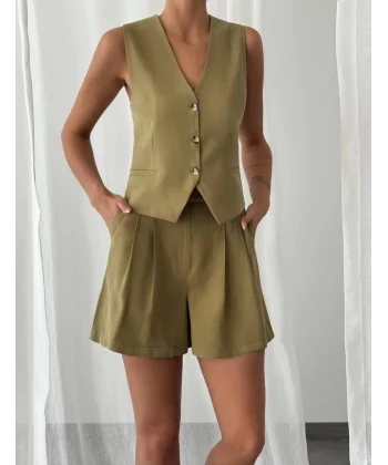 MODAL KUMAŞ ŞORT YELEK TAKIM YEŞİL