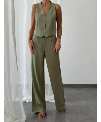 KETEN YELEK PANTOLON TAKIM HAKİ